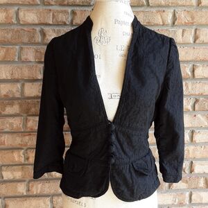 Banana Republic Black Textured Quilted 3/4 Sleeve Blazer Jacket.